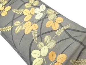 紗 芝草に萩模様織出し名古屋帯